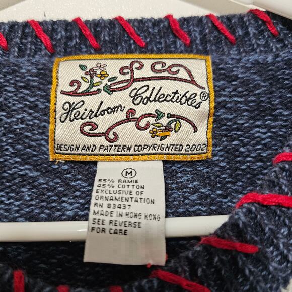 VTG Heirloom Collectibles Cardigan Sweater Red/Wht/Blue Embroidered Beaded XL - Picture 5 of 6